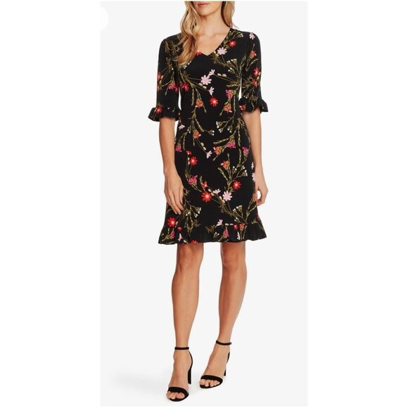 CeCe Dress XL Extra Large Floral Short Flutter Sleeve Ruffle Washable NEW - Picture 1 of 13